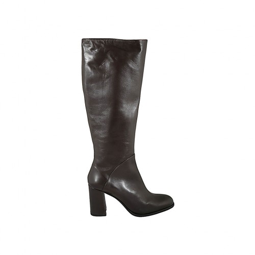 Botas para mujer en piel marron con cremallera tacon 8 - Tallas disponibles:  32, 33, 42, 43, 44