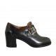 Woman's highfronted shoe with buckle and studs in black leather heel 6