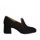 Mocasino para mujer en gamuza negra tacon 6 - Tallas disponibles:  32, 33, 34, 42, 43, 44, 45, 46