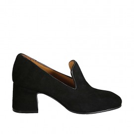 Woman's mocassin in black suede heel 6 - Available sizes:  32, 33, 34, 42, 43, 44, 45, 46