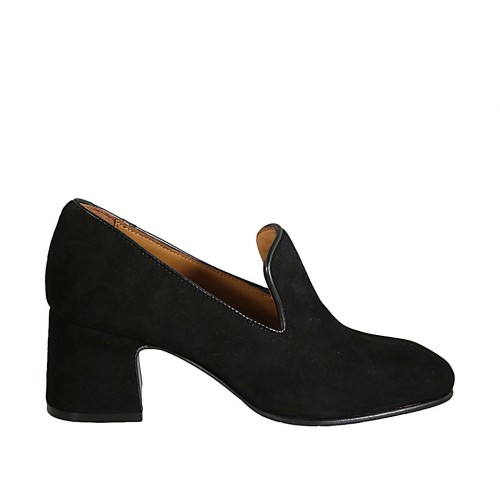Woman's mocassin in black suede heel 6 - Available sizes:  32, 33, 34, 42, 43, 44, 45, 46