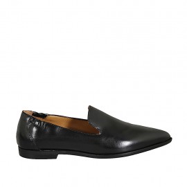 Mocasin à bout pointu avec elastiques pour femmes en cuir noir talon 1 - Pointures disponibles:  32, 33, 34, 43, 44, 45