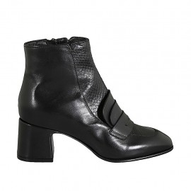 Stiefelette mit Reissverschluss aus schwarzem Leder und bedrucktem Leder Absatz 6 - Verfügbare Größen:  33, 34, 42, 43, 44, 45