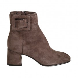 Stivaletto da donna con cerniera e fibbia in camoscio taupe tacco 6 - Misure disponibili: 32, 33, 34, 43, 44, 45