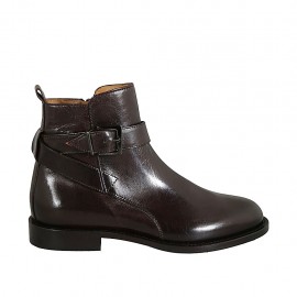 Damenstiefelette mit Schnalle und Rei?verschluss aus dunkelbraunem Leder Absatz 2 - Verfügbare Größen:  33, 43, 44, 45