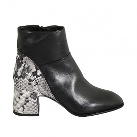 Botines para mujer con cremallera en piel negra y estampada negra y blanca tacon 6 - Tallas disponibles:  32, 33, 34, 42, 43, 44, 45