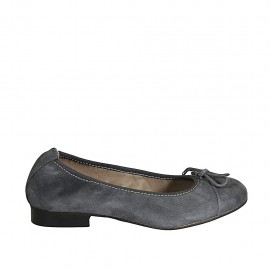 Ballerinaschuh für Damen aus grauem Wildleder mit Schleife und Kappe Absatz 2 - Verfügbare Größen:  33, 34, 42, 43, 44, 45