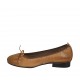 Woman's ballerina shoe with bow and captoe in tan brown leather heel 2 - Available sizes:  42, 43, 44, 45