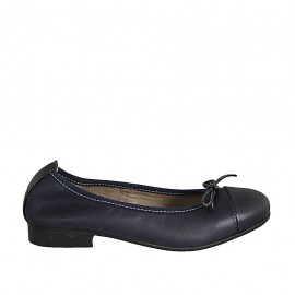 Ballerinaschuh für Damen aus blauem Leder mit Schleife und Kappe Absatz 2 - Verfügbare Größen:  33, 34, 42, 43, 44, 45