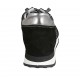 Woman's laced shoe with removable insole in grey printed fabric, silver leather and black suede wedge heel 3