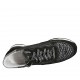 Woman's laced shoe with removable insole in grey printed fabric, silver leather and black suede wedge heel 3