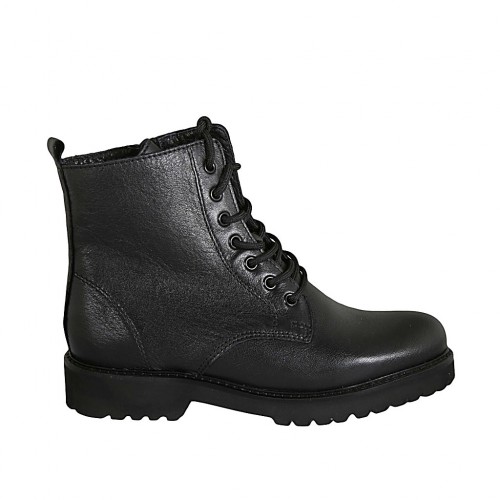 Botin para mujer con cordones y cremallera en piel negra tacon 3 - Tallas disponibles:  43, 44