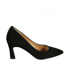 Escarpin à bout pointu pour femmes en daim noir talon évasé 7 - Pointures disponibles:  31, 33, 34, 42, 43, 44, 46