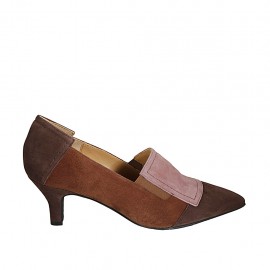 Chaussure avec elastiques pour femmes en daim brun clair, rose et taupe talon 5 - Pointures disponibles:  32, 34, 42, 43, 44, 45