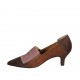 Woman's shoe with elastics in tan brown, rose and taupe suede heel 5