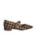 Zapato de salon para mujer en gamuza escocésa beige et marron con hebilla tacon 2