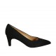 Zapato de salon a punta para mujer en gamuza negra tacon 6 - Tallas disponibles:  31, 32, 33, 34, 42, 43, 44, 46, 47