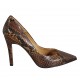 Women's pump shoe in brown printed leather heel 9