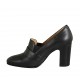Woman's mocassin with elastics and buckle in black leather heel 8