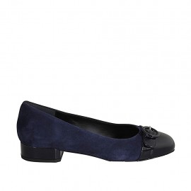 Pumpschuh für Damen mit Schnalle aus blauem Wild- und Lackleder Absatz 2 - Verfügbare Größen:  33, 34, 42, 43, 44, 46