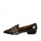 Mocasin à bout pointu pour femmes en cuir verni marron et daim écossais marron et beige talon 2 - Pointures disponibles:  33, 34, 42, 43, 44, 45, 46