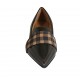 Woman's pointy loafer in brown patent leather and plaid brown and beige suede heel 2 - Available sizes:  33, 34, 42, 43, 44, 45, 46