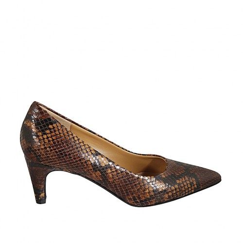 Decolté da donna in pelle stampata in tonalità marroni tacco 6 - Misure disponibili: 31, 43, 44, 45, 46, 47