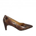 Women's pump shoe in brown printed leather heel 6