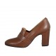 Woman's mocassin with elastics and buckle in tan brown leather heel 8