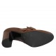 Woman's mocassin with elastics and buckle in tan brown leather heel 8
