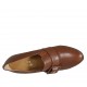 Woman's mocassin with elastics and buckle in tan brown leather heel 8
