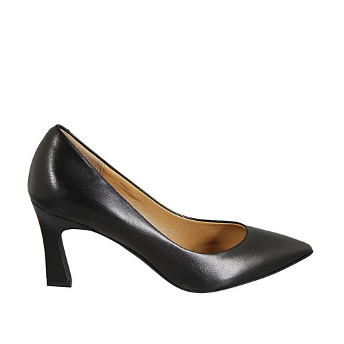 Decolté a punta da donna in pelle nera con tacco a campana 7 - Misure disponibili: 31, 32, 33, 42, 43, 45, 47