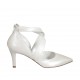 Woman's pump in pearled ivory leather with backside zipper and crossed straps heel 7