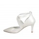 Woman's pump in pearled ivory leather with backside zipper and crossed straps heel 7