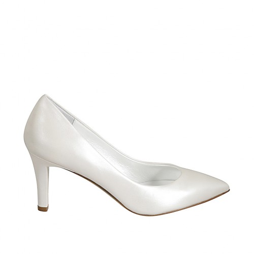 Zapato de salon para mujer en piel marfil perlado tacon 7 - Tallas disponibles:  31, 32, 33, 42, 43, 44, 45, 46