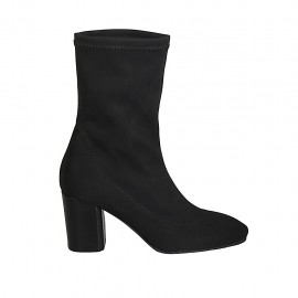 Woman's ankle boot in black-colored elastic fabric heel 7