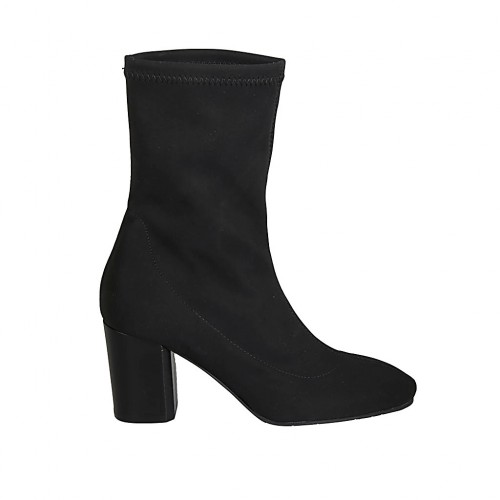 Woman's ankle boot in black-colored elastic fabric heel 7