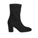Woman's ankle boot in black-colored elastic fabric heel 7