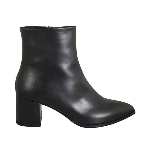 Spitze Damenstiefelette mit Reissverschluss aus schwarzem Leder Absatz 5 - Verfügbare Größen:  31, 32, 33, 34, 42, 44, 45, 46, 47