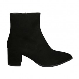 Spitze Damenstiefelette mit Reissverschluss aus schwarzem Wildleder Absatz 5 - Verfügbare Größen:  31, 32, 34, 42, 43, 44, 45, 46, 47