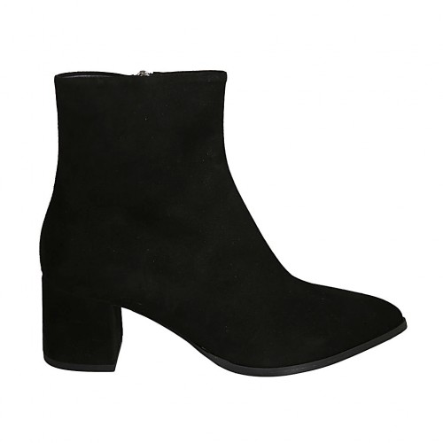 Botines puntiagudos para mujer con cremallera en gamuza negra tacon 5 - Tallas disponibles:  31, 32, 34, 42, 43, 44, 45, 46, 47