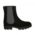 Botines para mujer con elasticos plateados en gamuza negra tacon 3
