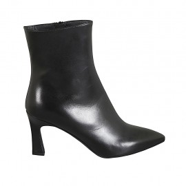 Spitze Damenstiefelette aus schwarzem Leder mit ausgestelltem Absatz 7 - Verfügbare Größen:  31, 32, 33, 34, 42, 43, 44, 45, 46, 47
