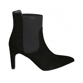 Stivaletto a punta da donna con elastico in camoscio nero tacco 8 - Misure disponibili: 31, 32, 33, 34, 43, 44, 45, 46