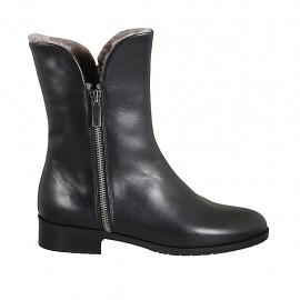 Stivaletto imbottito da donna in pelle nera con cerniera tacco 3 - Misure disponibili: 34, 42, 43, 45, 46, 47