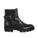 Botin para mujer con hebilla, cremallera y cordones cosidos en piel negra tacon 3 - Tallas disponibles:  33, 34, 42, 43, 44, 46, 47