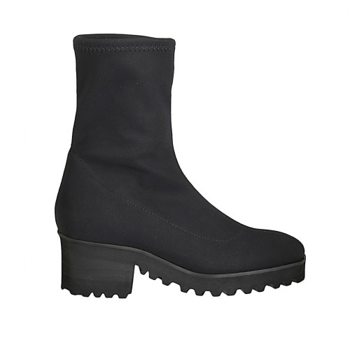 Bottines para mujer en tejido elastico negro tacon 5 - Tallas disponibles:  33, 34, 42, 43, 44, 45, 46, 47