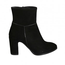 Stivaletto da donna con cerniera in camoscio nero tacco grosso 8 - Misure disponibili: 31, 32, 33, 34, 42, 43, 46, 47