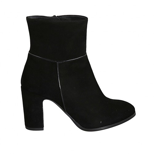 Botines para mujer con cremallera en gamuza negra tacon cuadrado 8 - Tallas disponibles:  31, 32, 33, 34, 42, 43, 46, 47