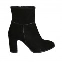 Stivaletto da donna con cerniera in camoscio nero tacco grosso 8